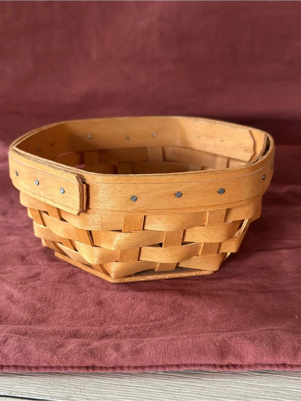 Longaberger Hexagon-Shaped Basket with Fabric Liner and Protector (2001)